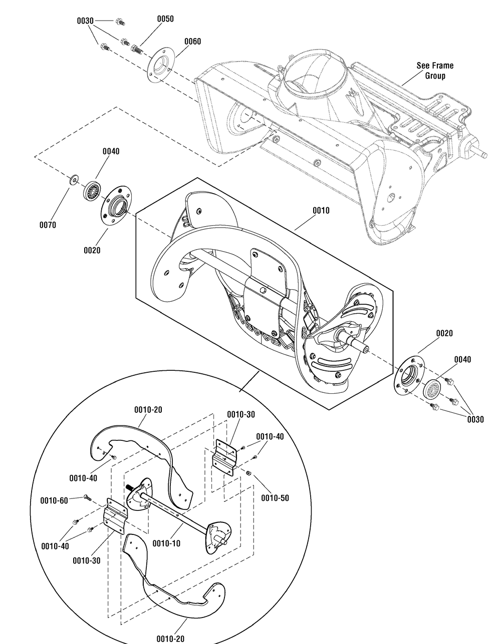 Auger Group Diagram and Parts List for 1696552-00 2015 Briggs and Stratton Snow Blower